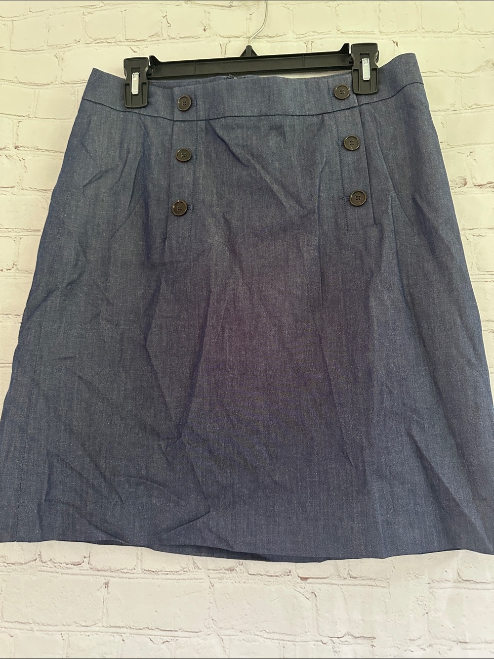 Loft NWT Classic Navy Button-Front A-Line Skirt 95% Cotton size 8